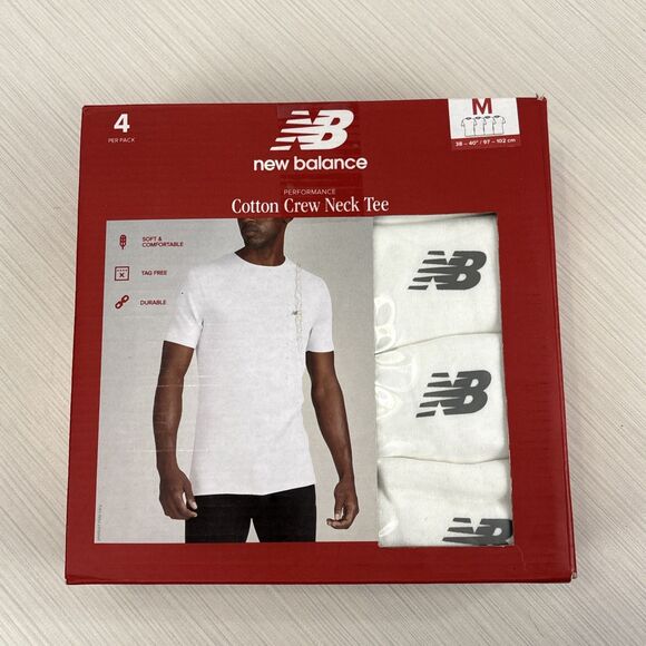 New Balance Men's Sz Med 4 Pack White Crew Neck Performance Cotton Crew Neck Tee - Picture 1 of 7